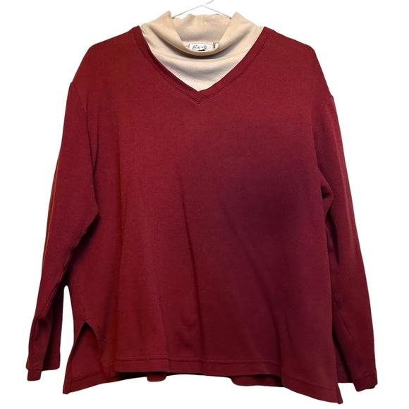 Emily Rose Sweatshirt Womens Large Maroon Sweatshirt Collared Layered - Picture 1 of 8